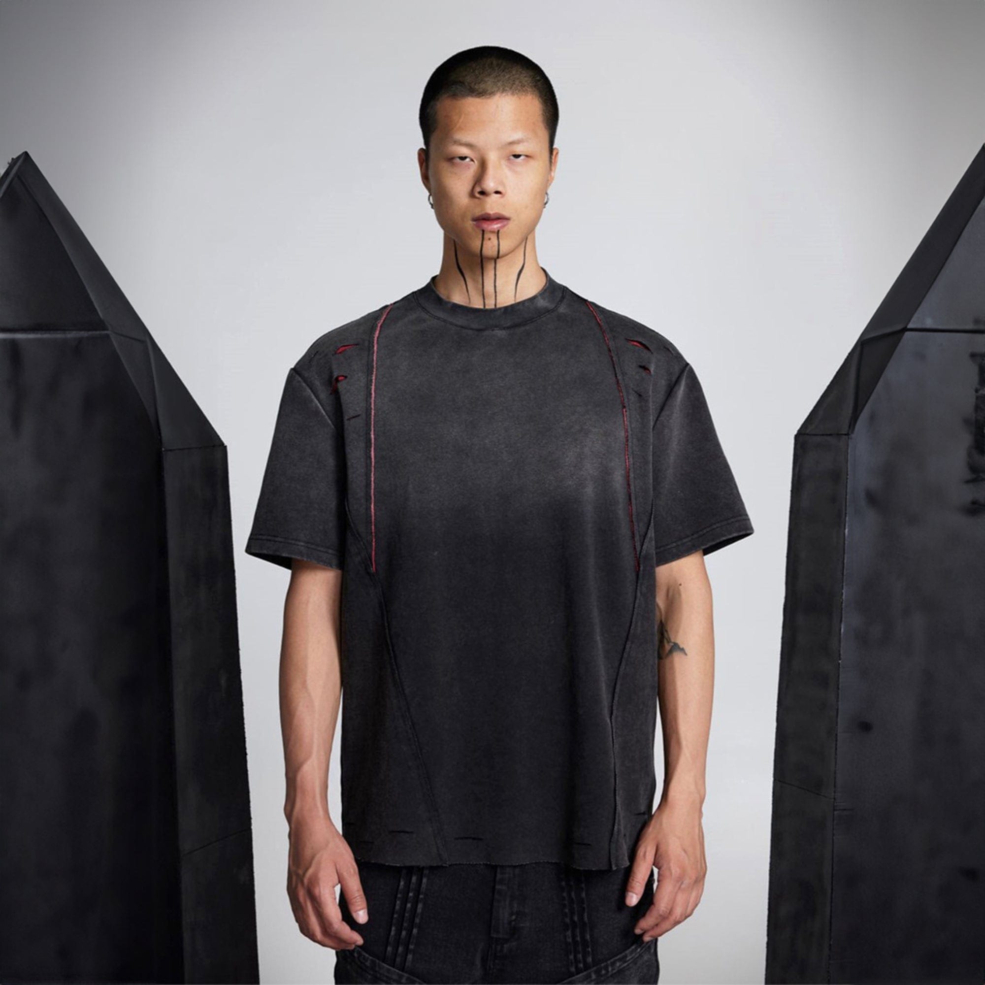 SSIN7 Distressed Scar Spliced T-Shirt-T Shirt-S-Free Shipping Leatheretro
