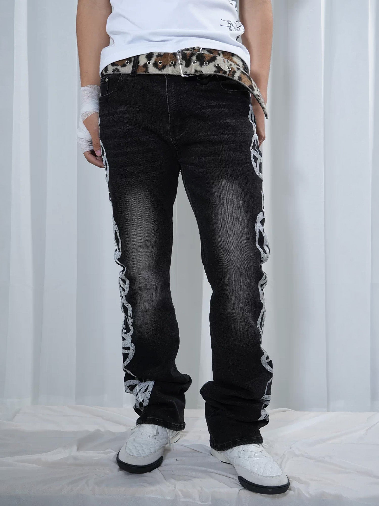 VINKID Peace Graphic Washed Jeans-Jeans-S (Preorder)-Free Shipping Leatheretro