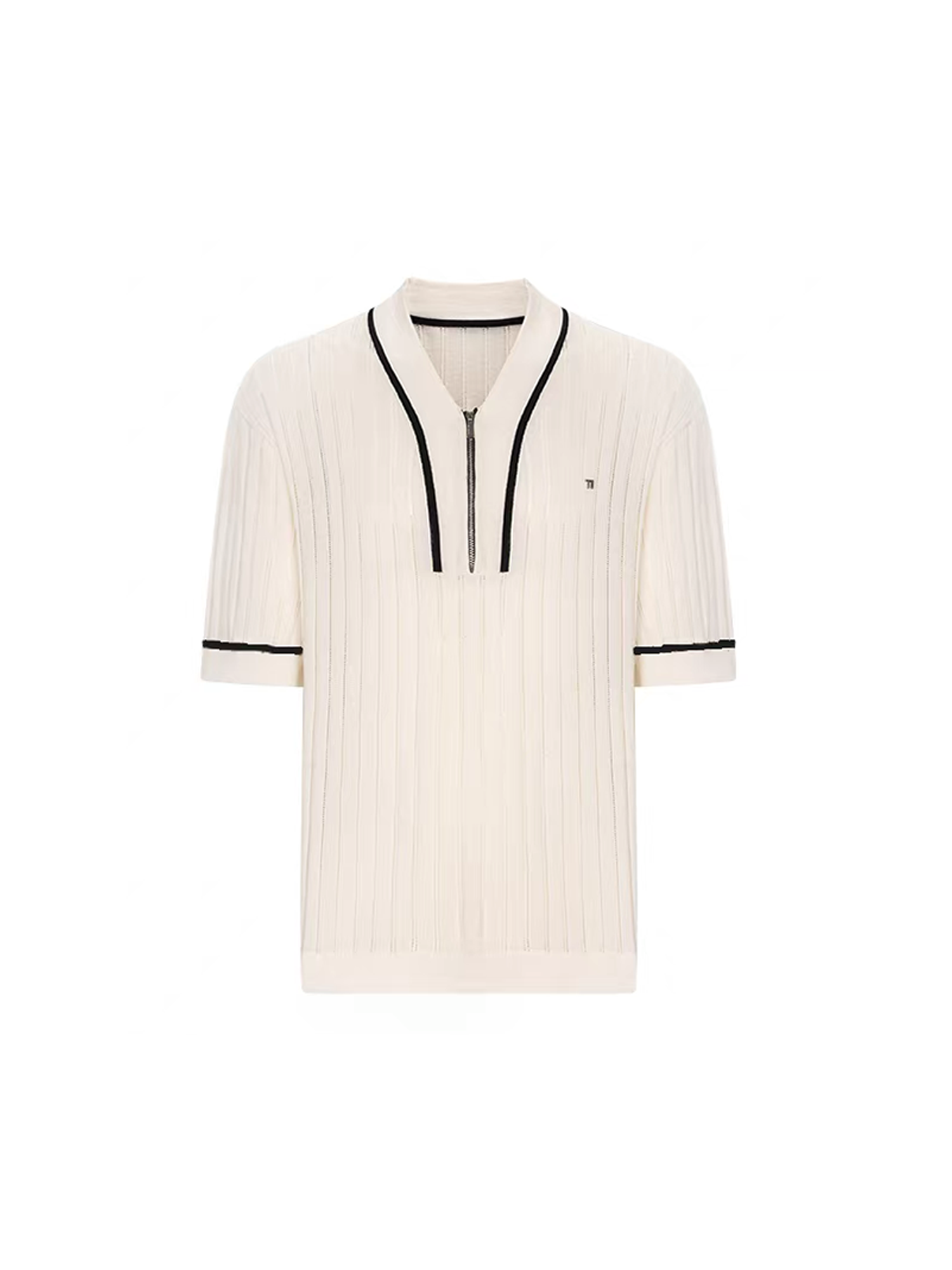 TIWILLTANG Openwork Contrast Trim Zip-Neck Knitted T Shirt-T Shirt-S-Free Shipping Leatheretro