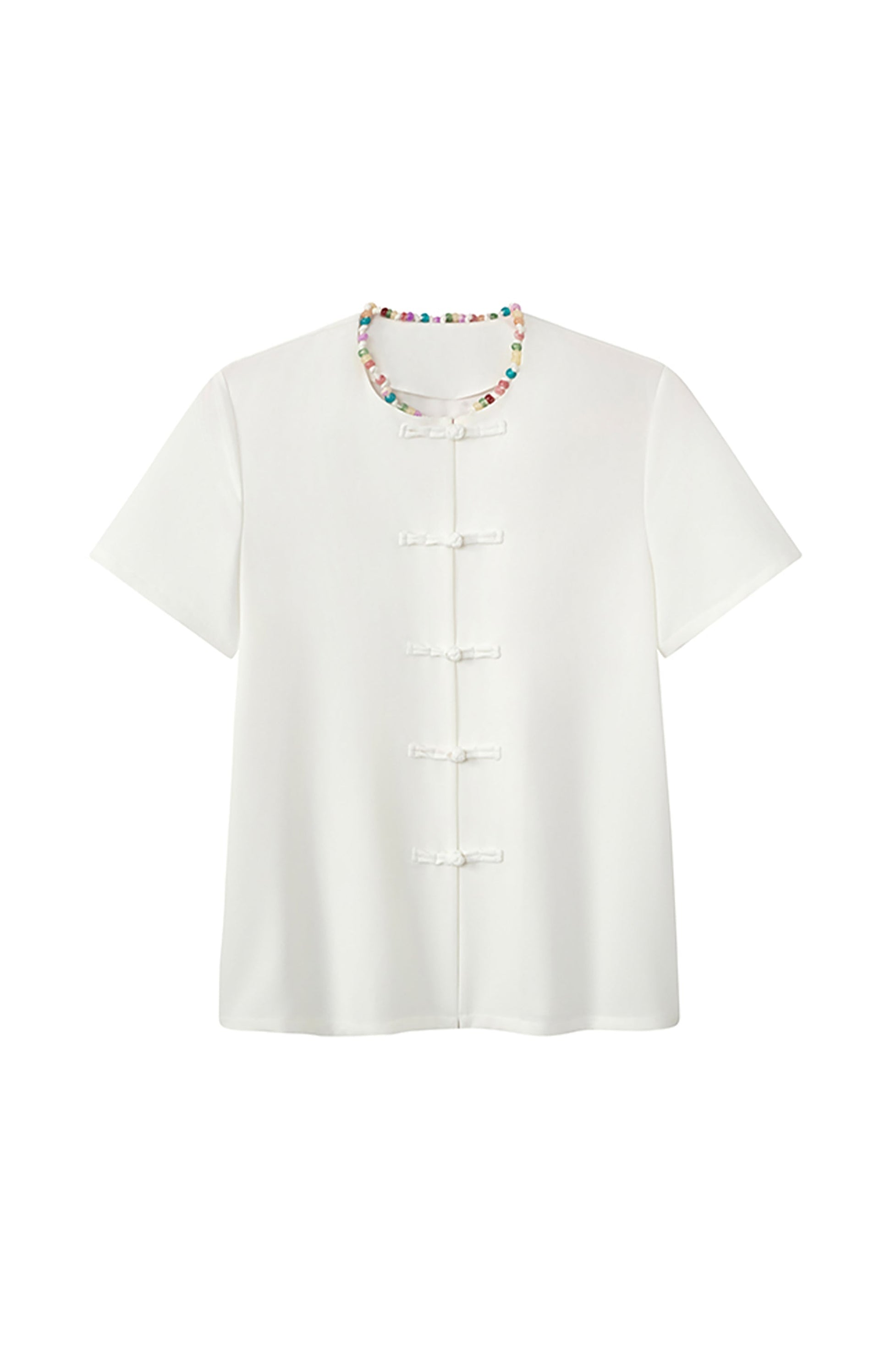 JIECHI Minimal Frog Button Beaded Half Shirt-Half shirt-M (Preorder)-Free Shipping Leatheretro