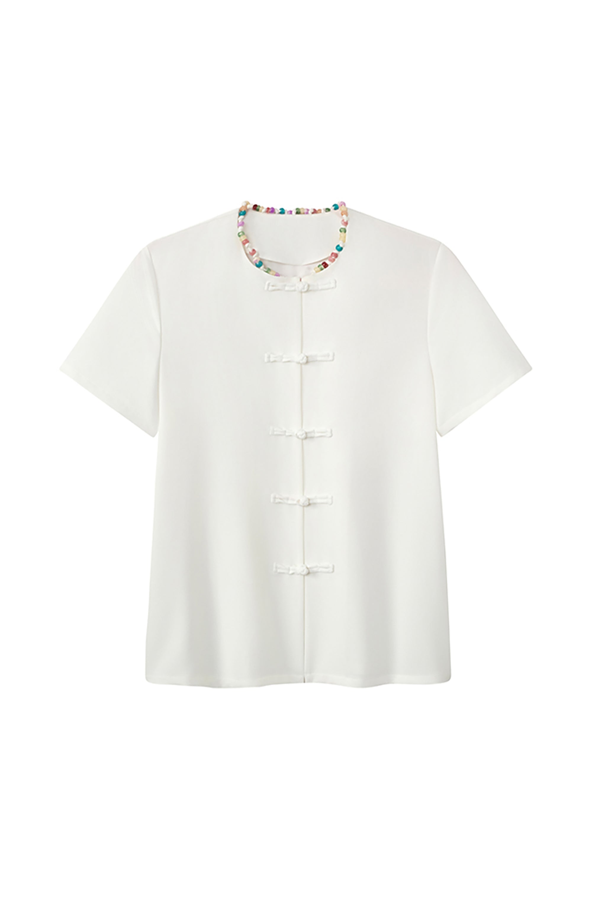 JIECHI Minimal Frog Button Beaded Half Shirt-Half shirt-M (Preorder)-Free Shipping Leatheretro