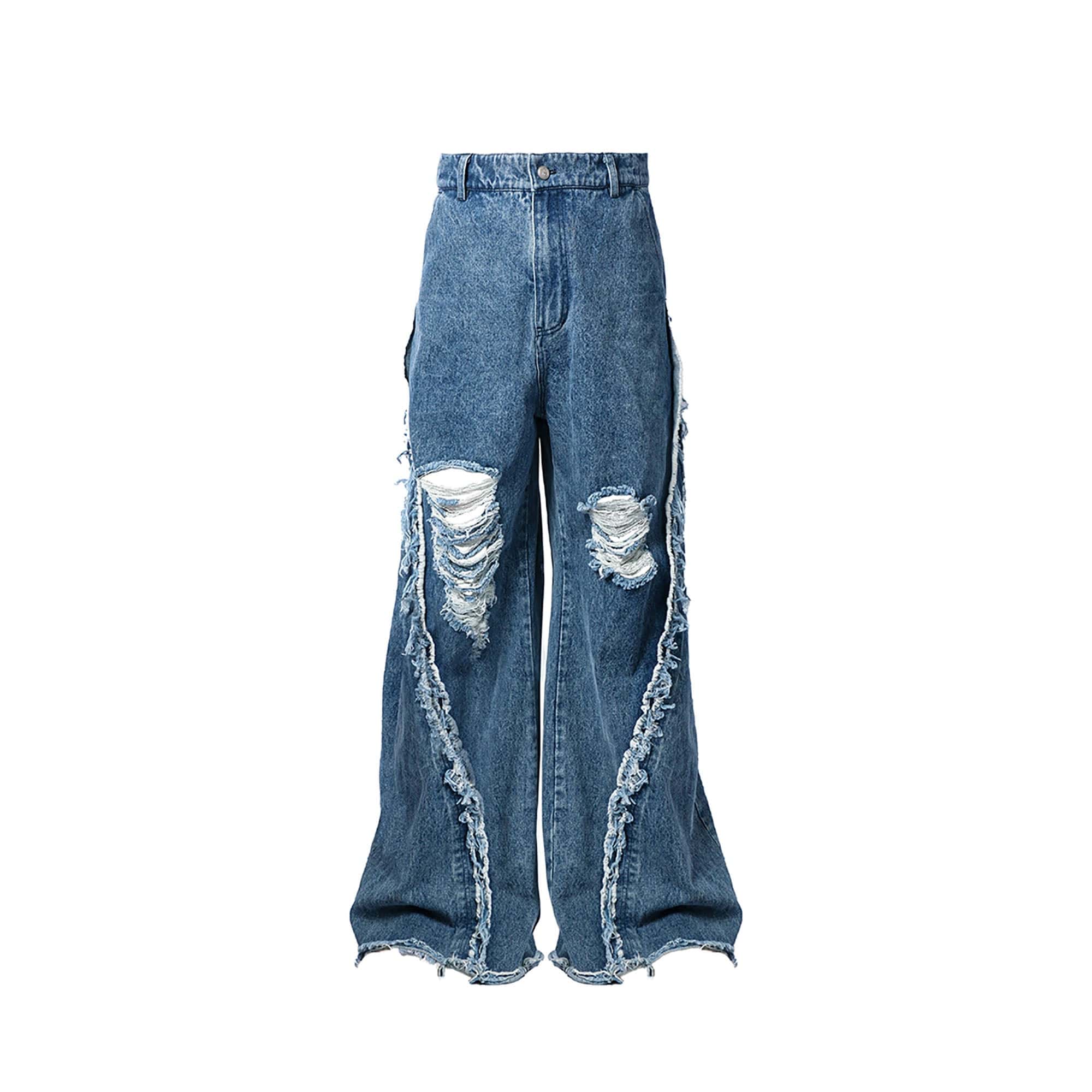 RELABEL Split Heavy-Distressed Washed Denim Pants-Jeans-XS-Free Shipping Leatheretro