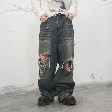 UNDERWATER Muddy Ripped Baggy Jeans-Jeans-S-Free Shipping Leatheretro