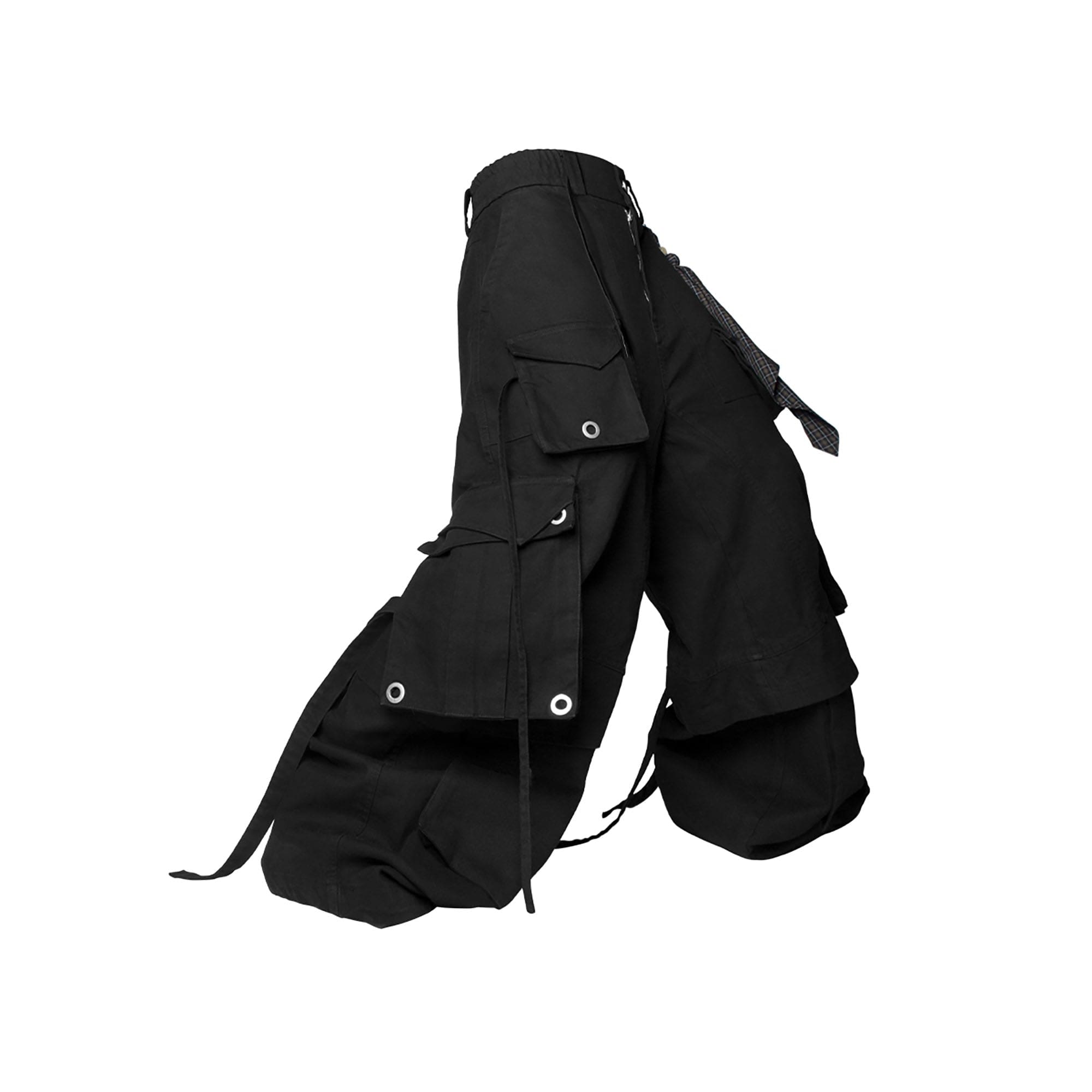 RELABEL Multi-Pocket Detachable Scarf Distressed Cargo Black-Pants-XS-Free Shipping Leatheretro