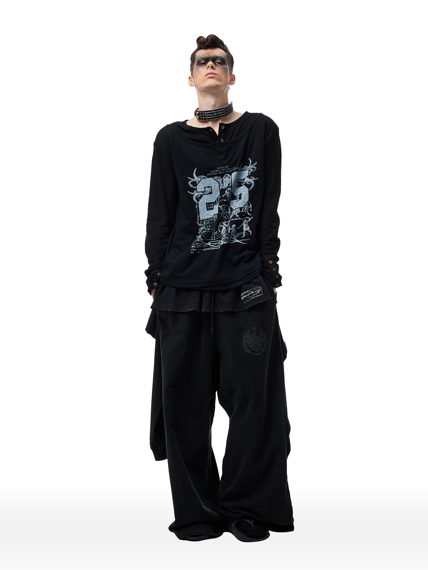 CYCYCY Layered Raw Edge Wide-Leg Sweatpants Black-Pants-S /23"-Free Shipping Leatheretro