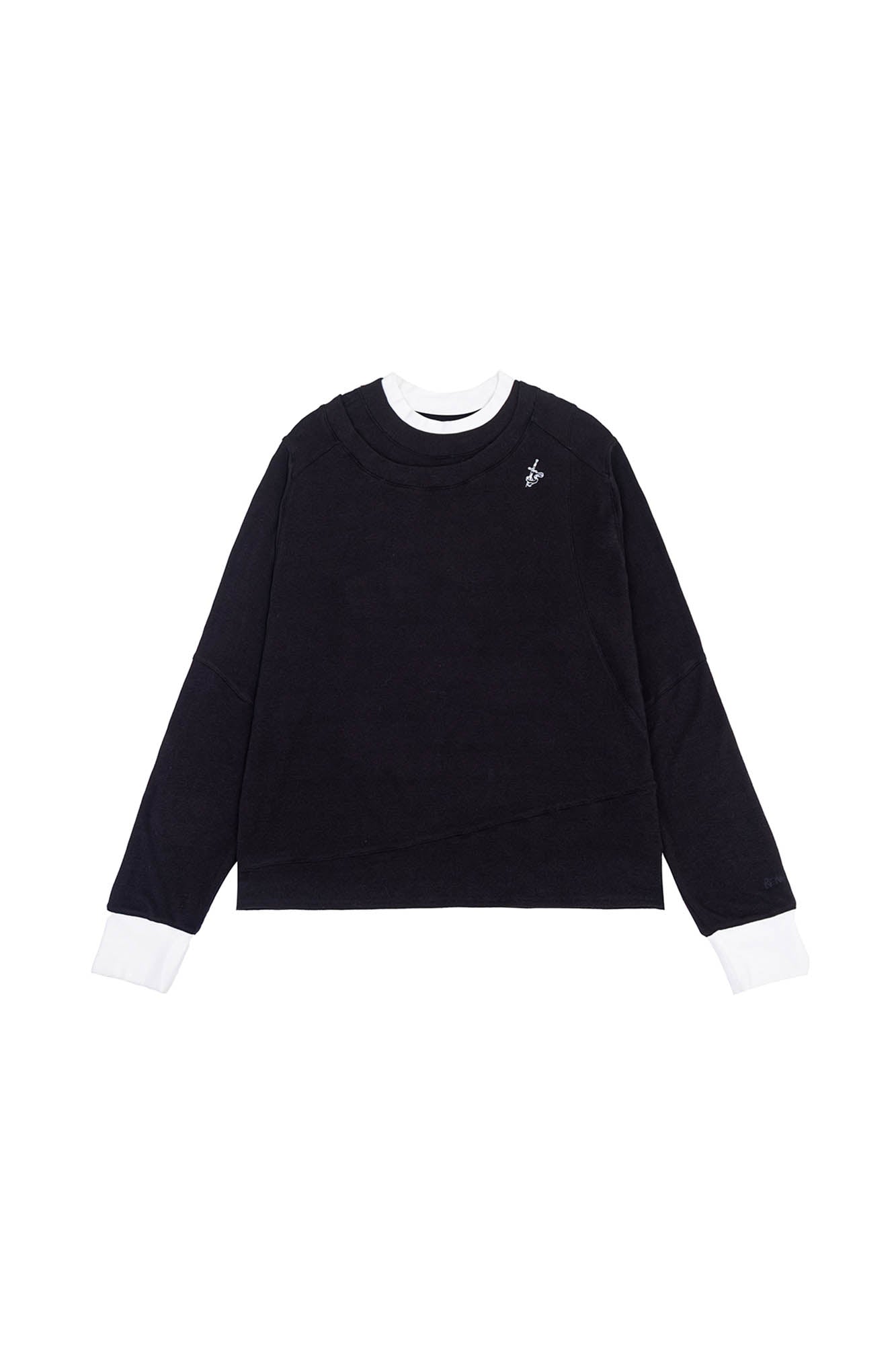 IN EXISTENCE Layered Asymmetrical Neck Embroidered Long-Sleeve Tee-L/S Tee-S-Black-Free Shipping Leatheretro