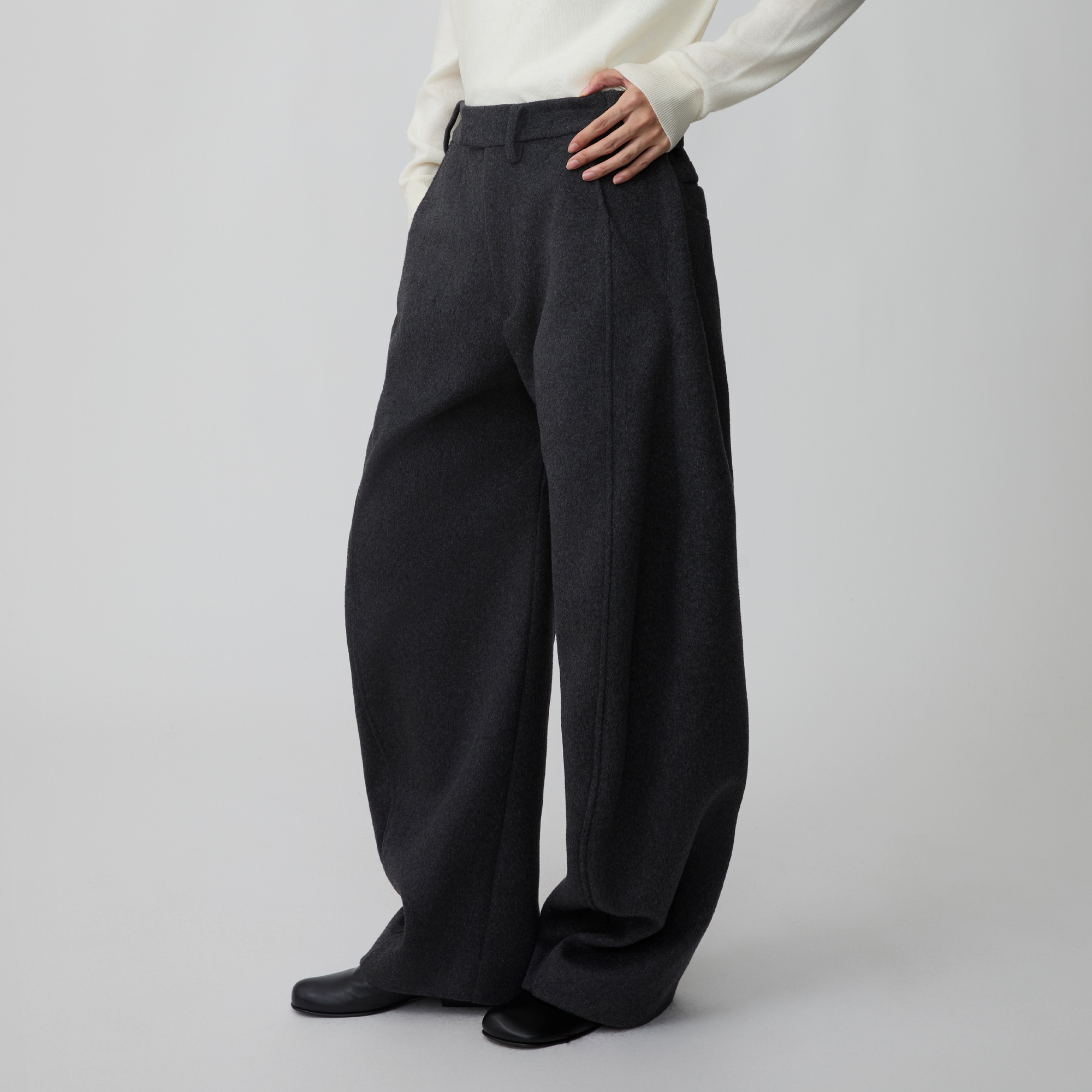 OPICLOTH Essential Wool-Blend Barrel Pants-Pants-XS-Dark Gray-Free Shipping Leatheretro