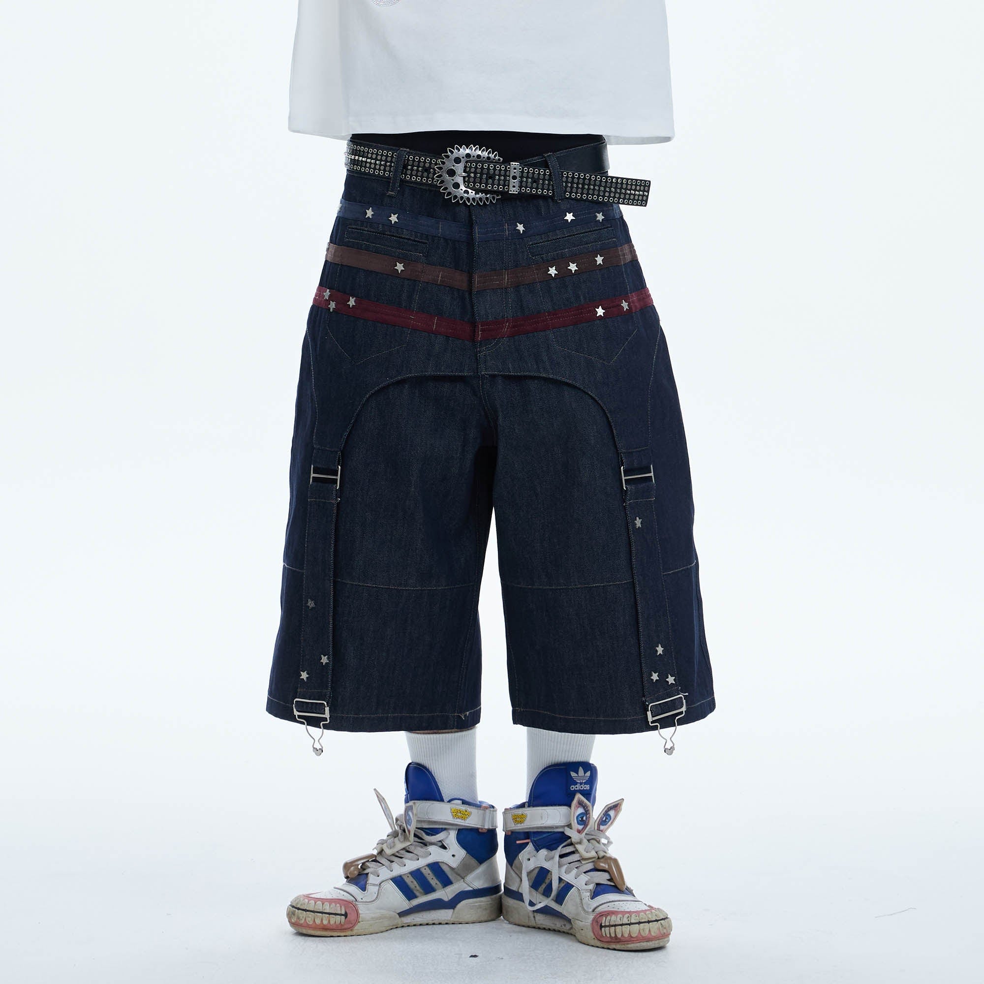 DND4DES Star-Rivet Harness-Layered Denim Shorts-Shorts-XS-Free Shipping Leatheretro