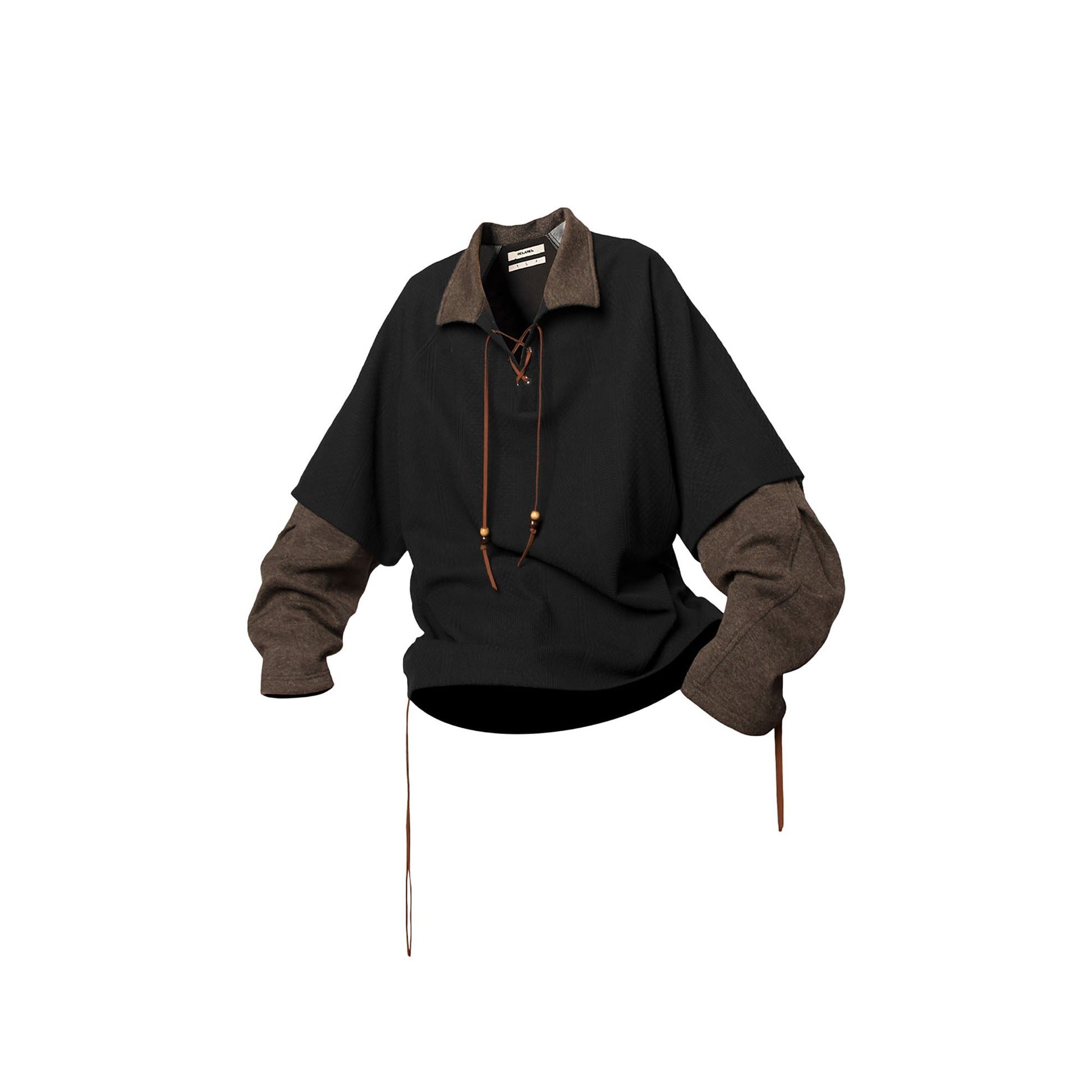 RELABEL Contrast Faux Layered Lace-Up Sweatshirt-Sweatshirt-XS-Free Shipping Leatheretro