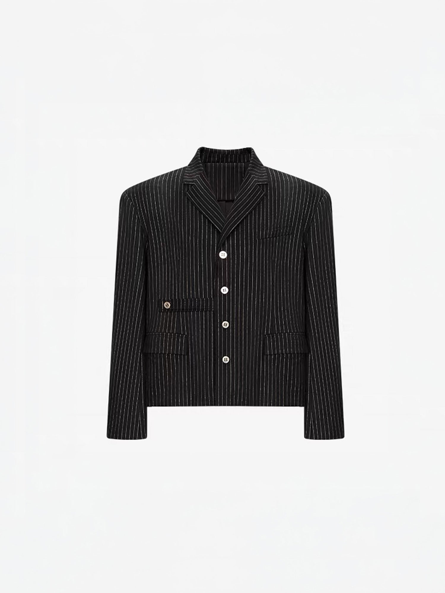 TIWILLTANG Cropped Pinstripe Strap Blazer-Jacket-S-Black-Free Shipping Leatheretro