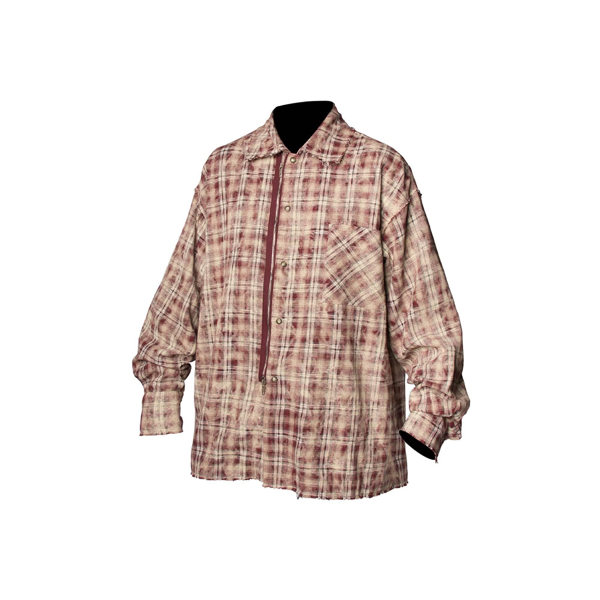 RELABEL Tie-dye Plaid Dual Closure Frayed Shirt-Shirt-XS-Blue-Free Shipping Leatheretro