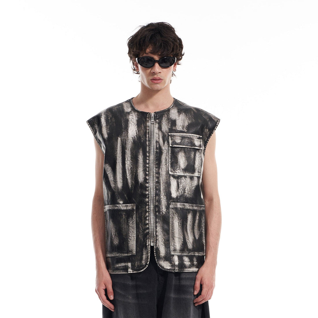 VANN VALRENCE Washed Grunge Paint Multi-Pocket Vest-Vest-S-Free Shipping Leatheretro