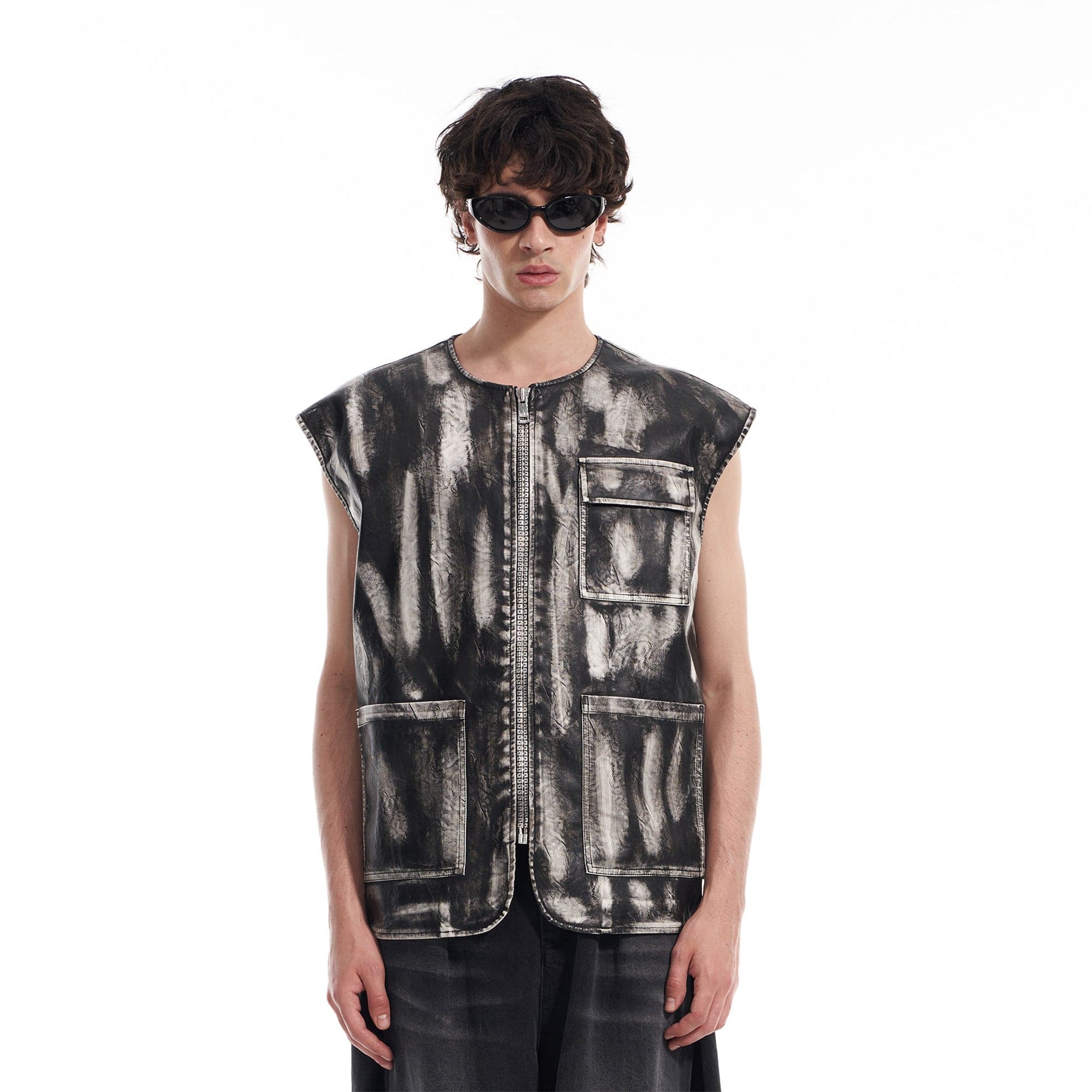 VANN VALRENCE Washed Grunge Paint Multi-Pocket Vest-Vest-S-Free Shipping Leatheretro