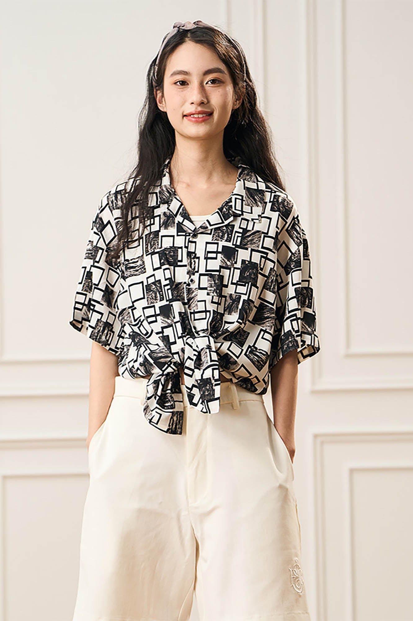 EPIC POETRY Monochrome Collage Grid Cuban Half Shirt-Half shirt-S-Free Shipping Leatheretro