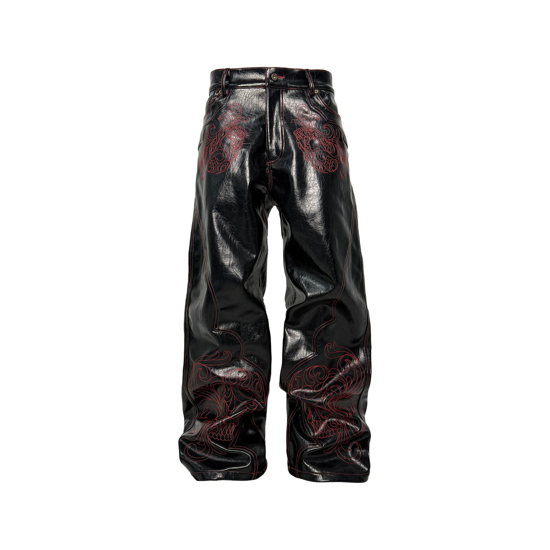 PCCVISION Gothic Skull Stitch PU Pants-Pants-S-Free Shipping Leatheretro