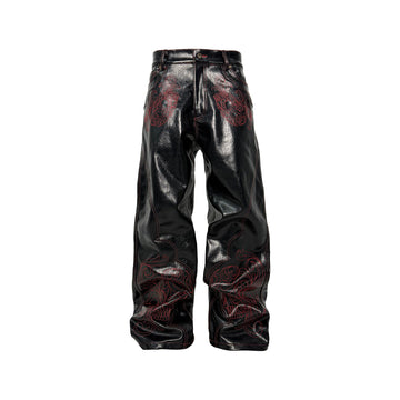 PCCVISION Gothic Skull Stitch PU Pants-Pants-S-Free Shipping Leatheretro