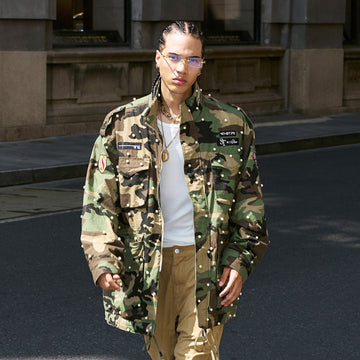 STEEPC Camo Pearl-Studded Patch Utility Jacket-Jacket-S (1)-Free Shipping Leatheretro