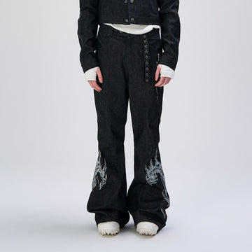 FLYERRER Abstract Graphic Flared Raw Jeans-Jeans-S (Preorder)-Free Shipping Leatheretro