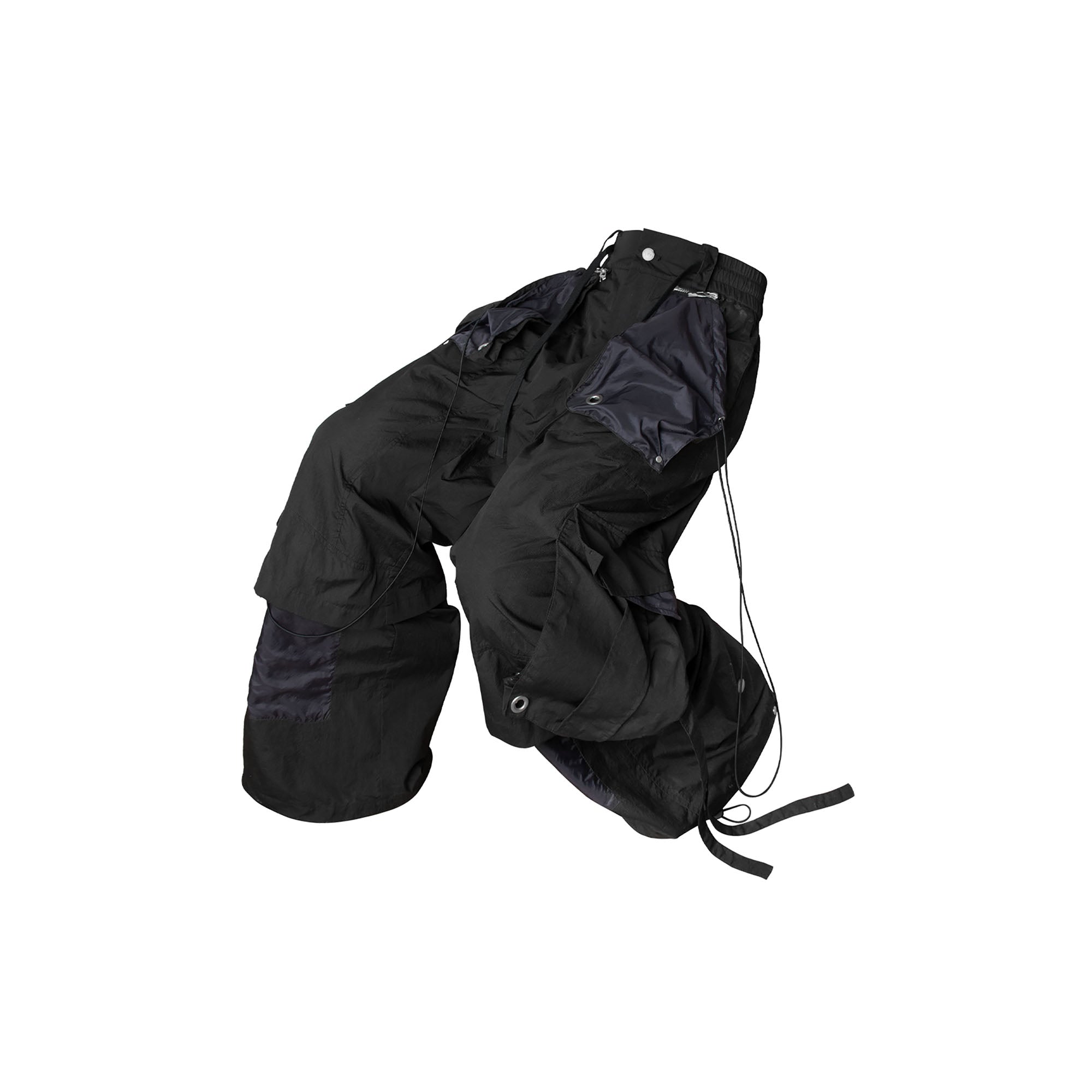 RELABEL Multi-Pocket Panel Crinkled Cargo Pants Black-Pants-XS (Preorder)-Free Shipping Leatheretro