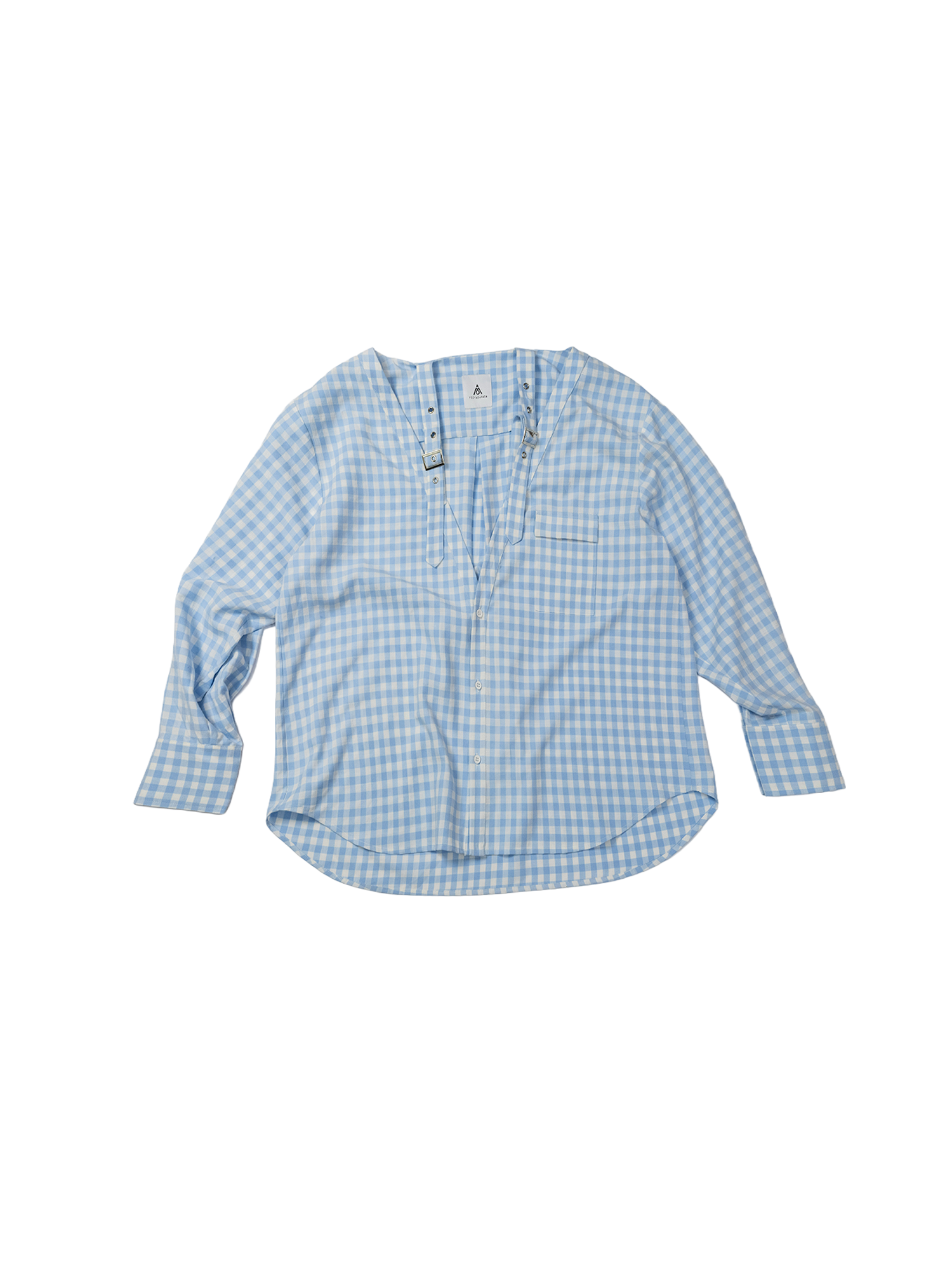 KADAKADA Gingham V-Neck Tie-Strap Oversized Shirt-Shirt-M (Preorder)-Free Shipping Leatheretro