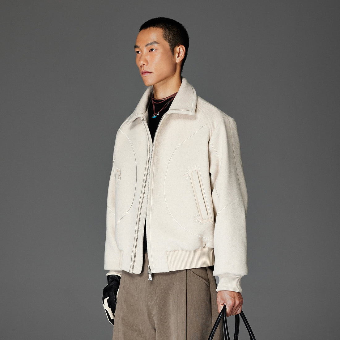 CATSSTAC Topstitch Ornate Pocket Wool-Blend Jacket-Jacket-M (Preorder)-White-Free Shipping Leatheretro