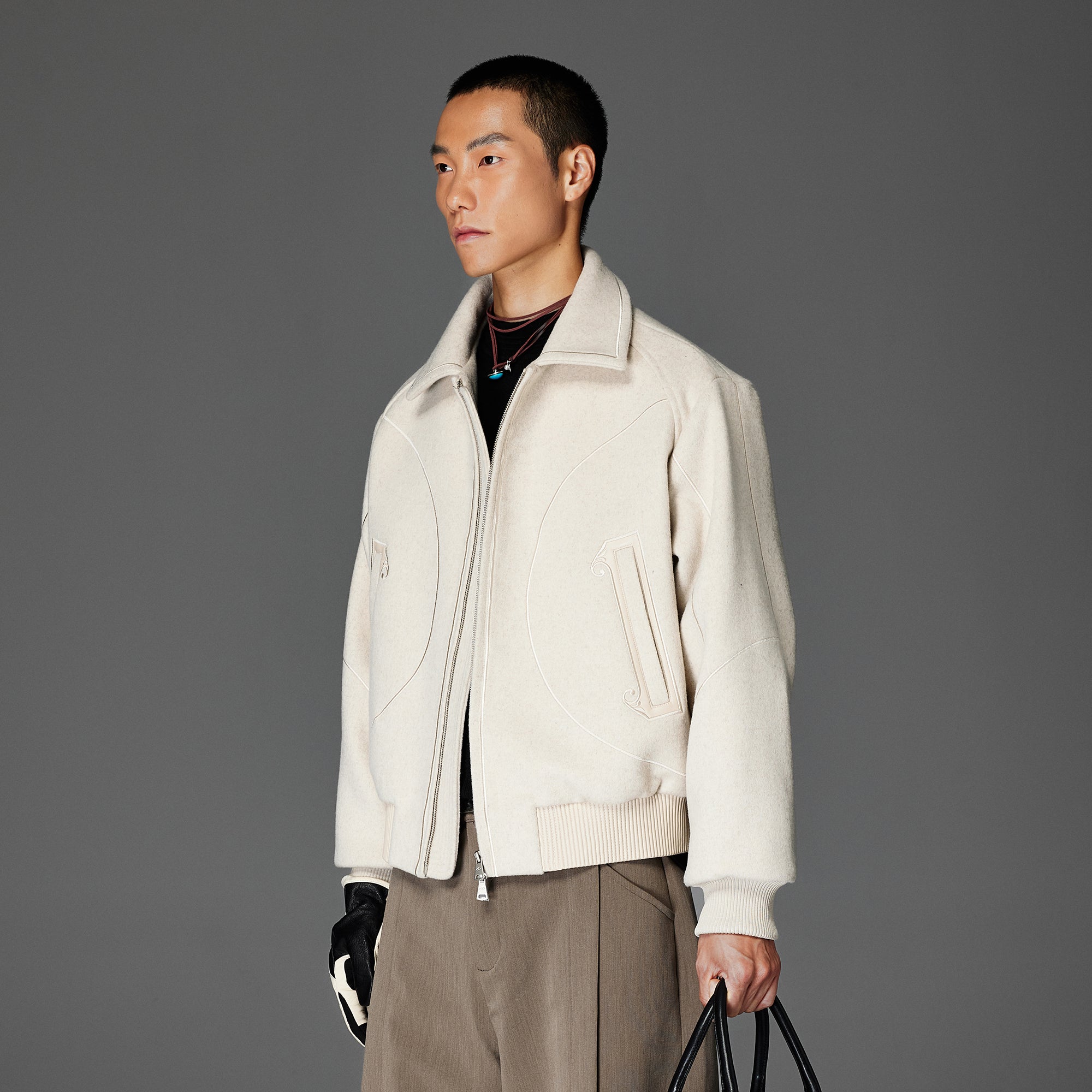 CATSSTAC Topstitch Ornate Pocket Wool-Blend Jacket-Jacket-M (Preorder)-White-Free Shipping Leatheretro