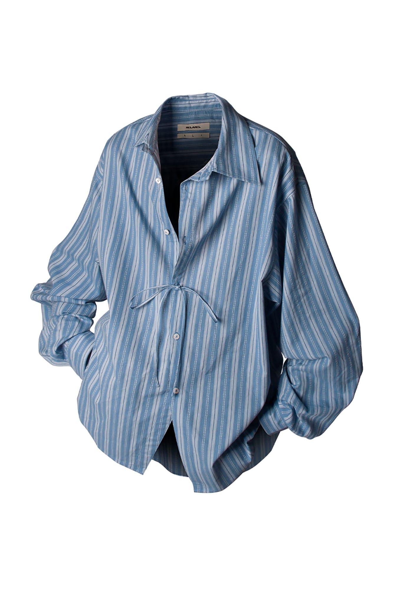 RELABEL Stripe Button-Up Oversized Shirt Blue-Shirt-XS-Free Shipping Leatheretro