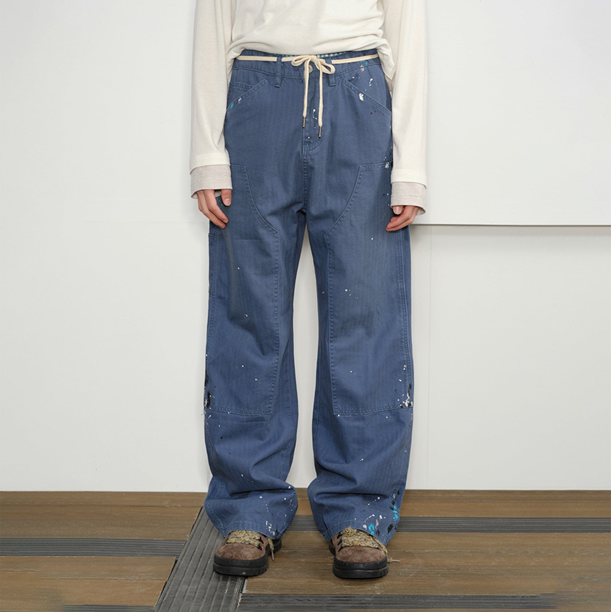 KREATE Paint-Splattered Double-Knee Pants-Pants-S-Blue-Free Shipping Leatheretro