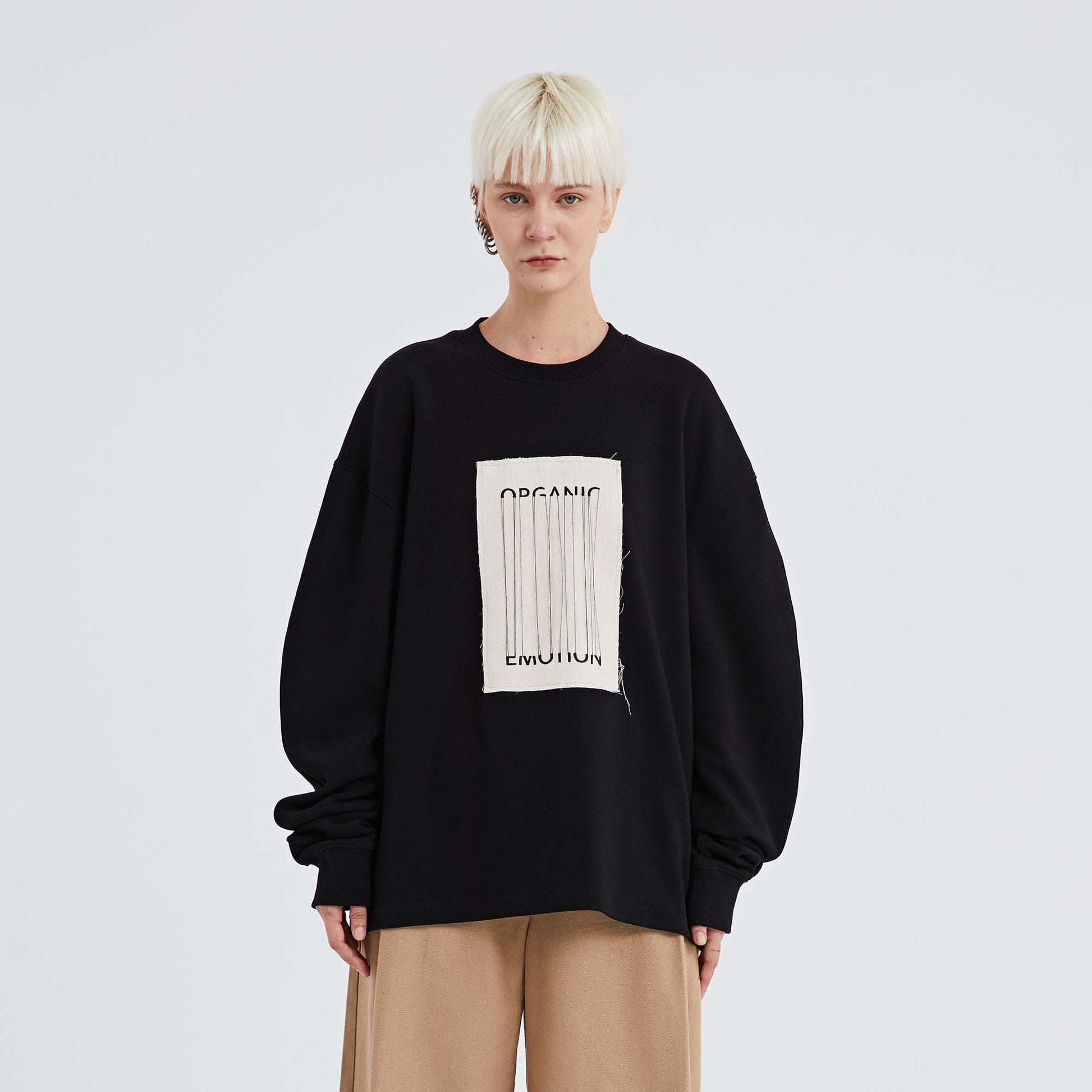 ORGANIC EMOTION The Loose Threads LOGO Sweatshirt-Sweatshirt-Black (Apricot Patch Pattern)-S-Free Shipping Leatheretro