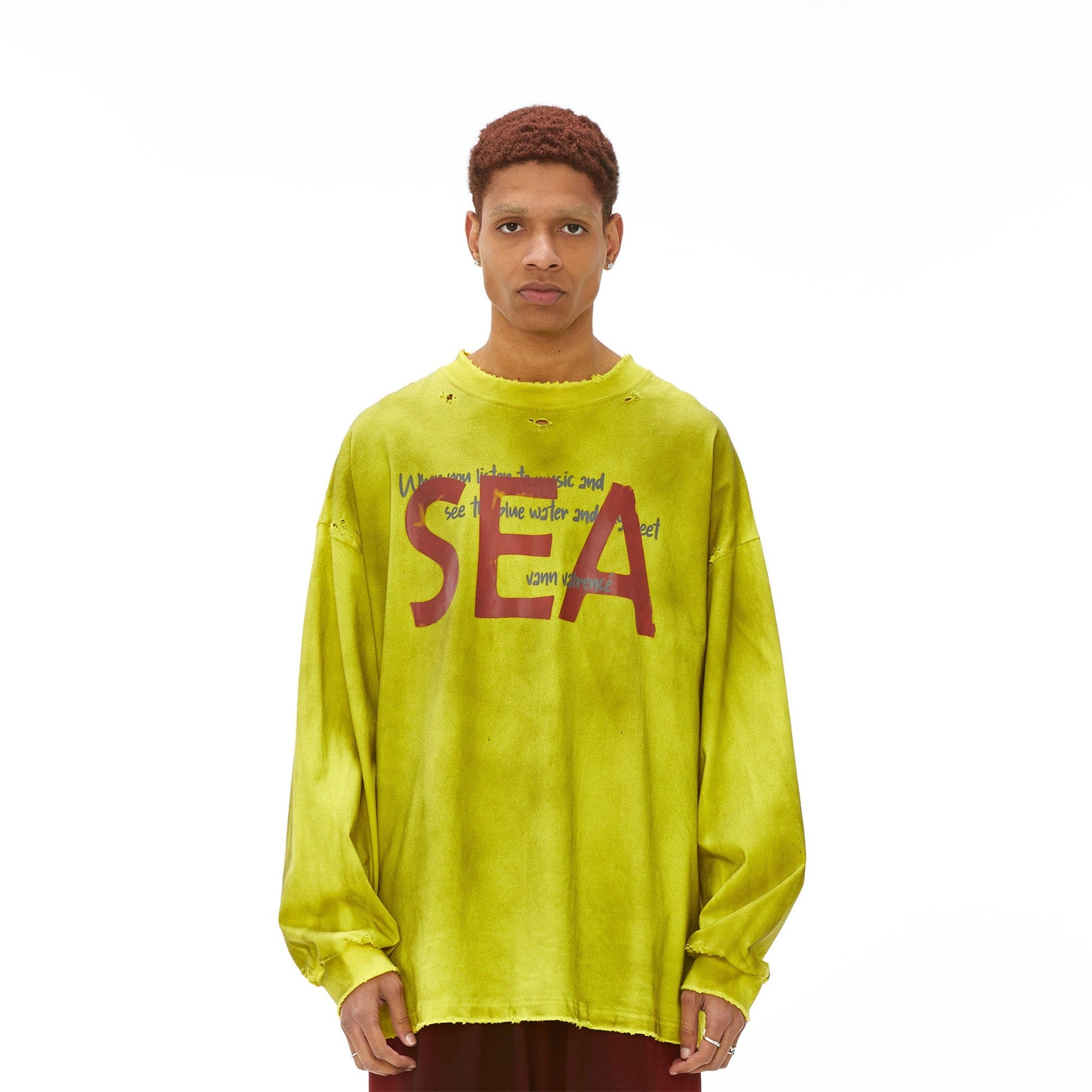 VANN VALRENCE Distressed Contrast Graphic Long-Sleeve Tee-L/S Tee-S-Free Shipping Leatheretro