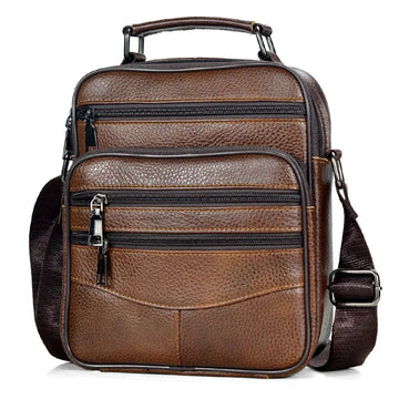 Retro Soft Cowhide Leather Crossbody - Mini Pad Boy Shoulder Bag-Crossbody Bag-Brown Zipper 47-Free Shipping Leatheretro