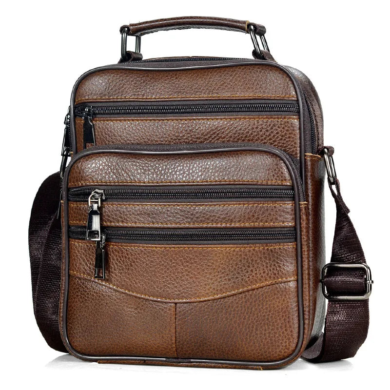 Retro Soft Cowhide Leather Crossbody - Mini Pad Boy Shoulder Bag-Crossbody Bag-Brown Zipper 47-Free Shipping Leatheretro