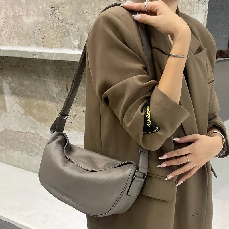 Cowhide Leather Retro Fashion Saddle Bag - Crossbody Luxury Handbag-Handbags-Black-Small-Free Shipping Leatheretro