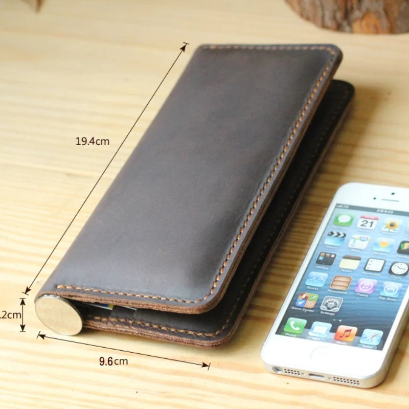 Handmade Vintage Crazy Horse Genuine Leather Wallet - Men Stylish Clutch Bag Purse-Wallets & Money Clips-Black without button-Free Shipping Leatheretro
