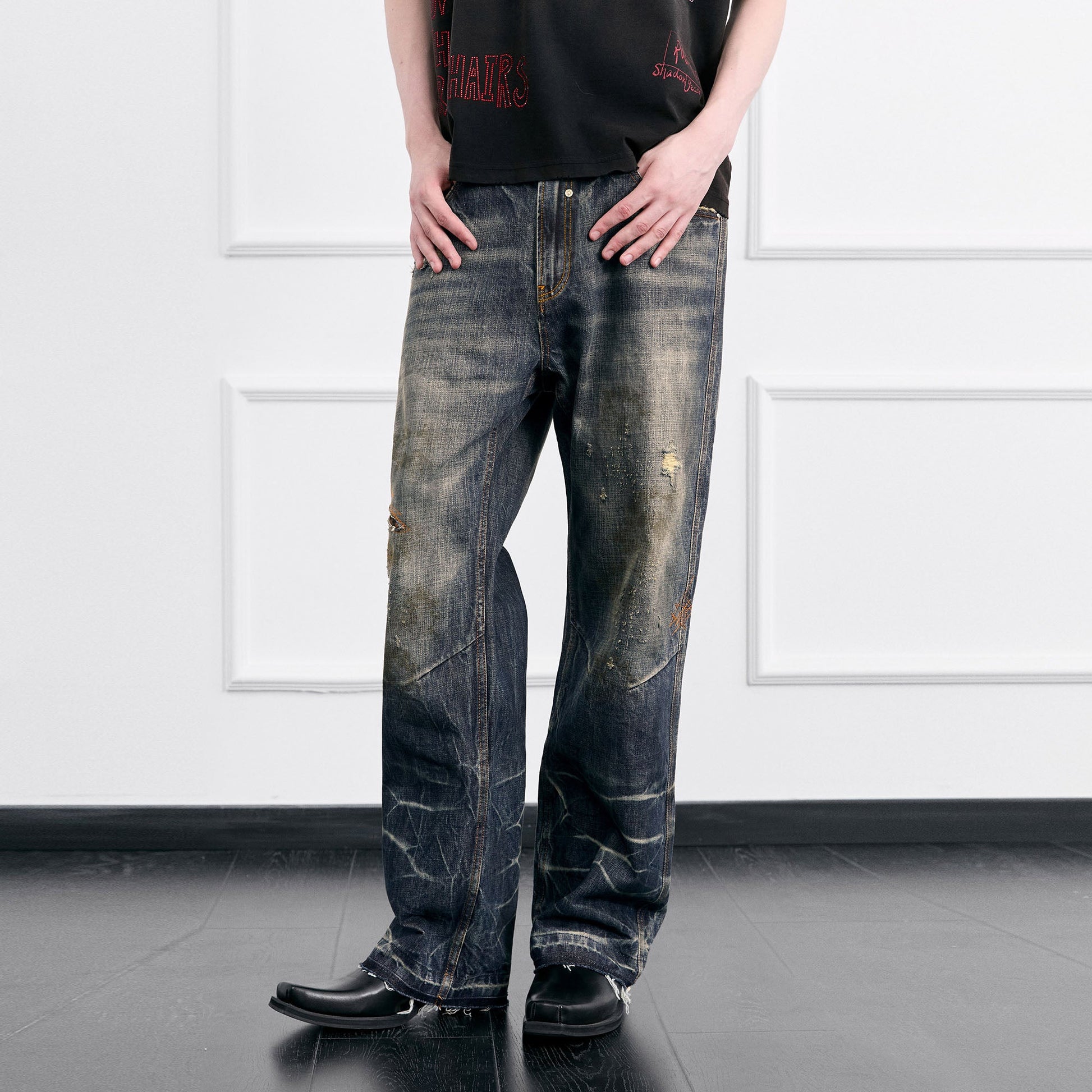 FACEONLAB Grunge Distressed Straight-Leg Jeans-Jeans-M (Preorder)-Free Shipping Leatheretro