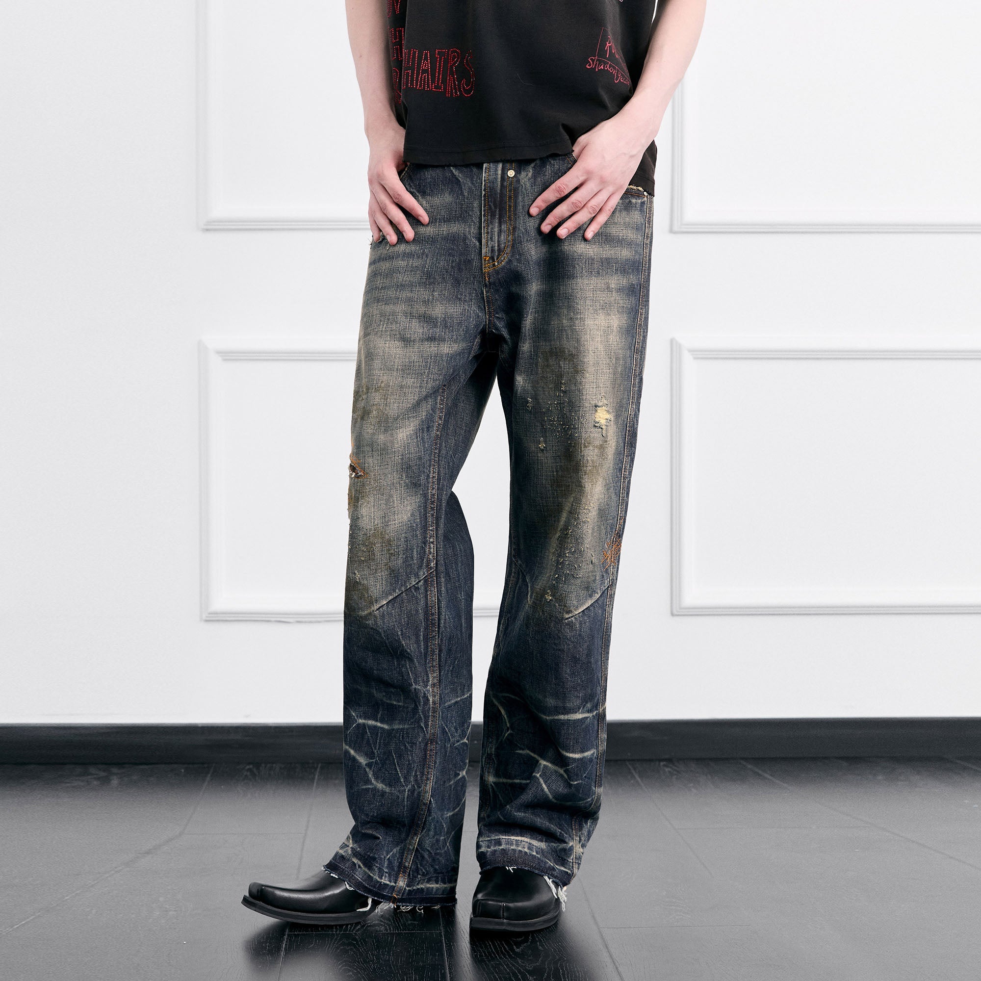 FACEONLAB Grunge Distressed Straight-Leg Jeans-Jeans-M (Preorder)-Free Shipping Leatheretro