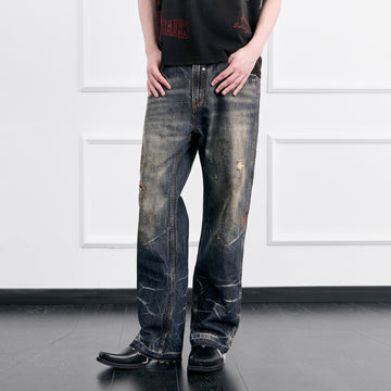 FACEONLAB Grunge Distressed Straight-Leg Jeans-Jeans-M (Preorder)-Free Shipping Leatheretro