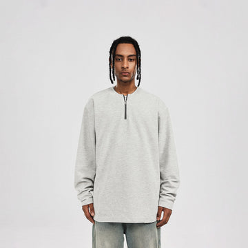 BONELESS Collarless Half-Zip Waffle L/S Tee-L/S Tee-S-Grey-Free Shipping Leatheretro