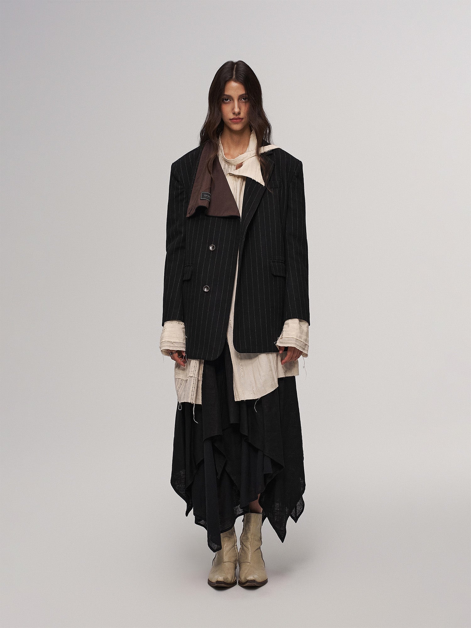 ILNya Nieternite Nifutur Asym Pinstripe Draped Flap Wool Blazer-Jacket-S (0)-Free Shipping Leatheretro