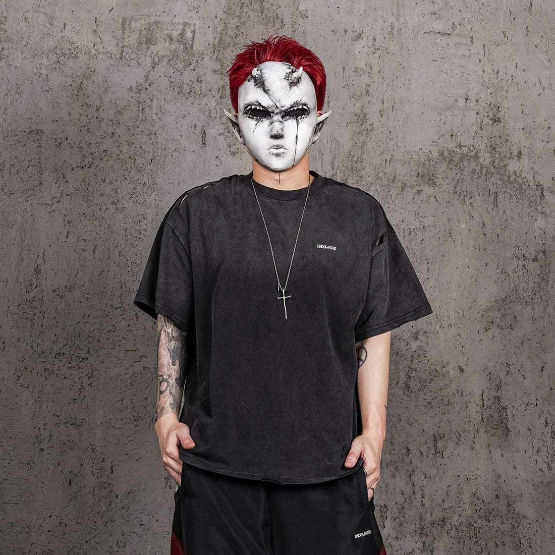 UNDERWATER Washed Ripped Gradient T-Shirt Black-T Shirt-S-Free Shipping Leatheretro