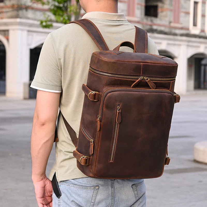 Vintage Crazy Horse Genuine Leather Backpack - Laptop Rucksack Student Bag-Backpacks-Brown-Free Shipping Leatheretro