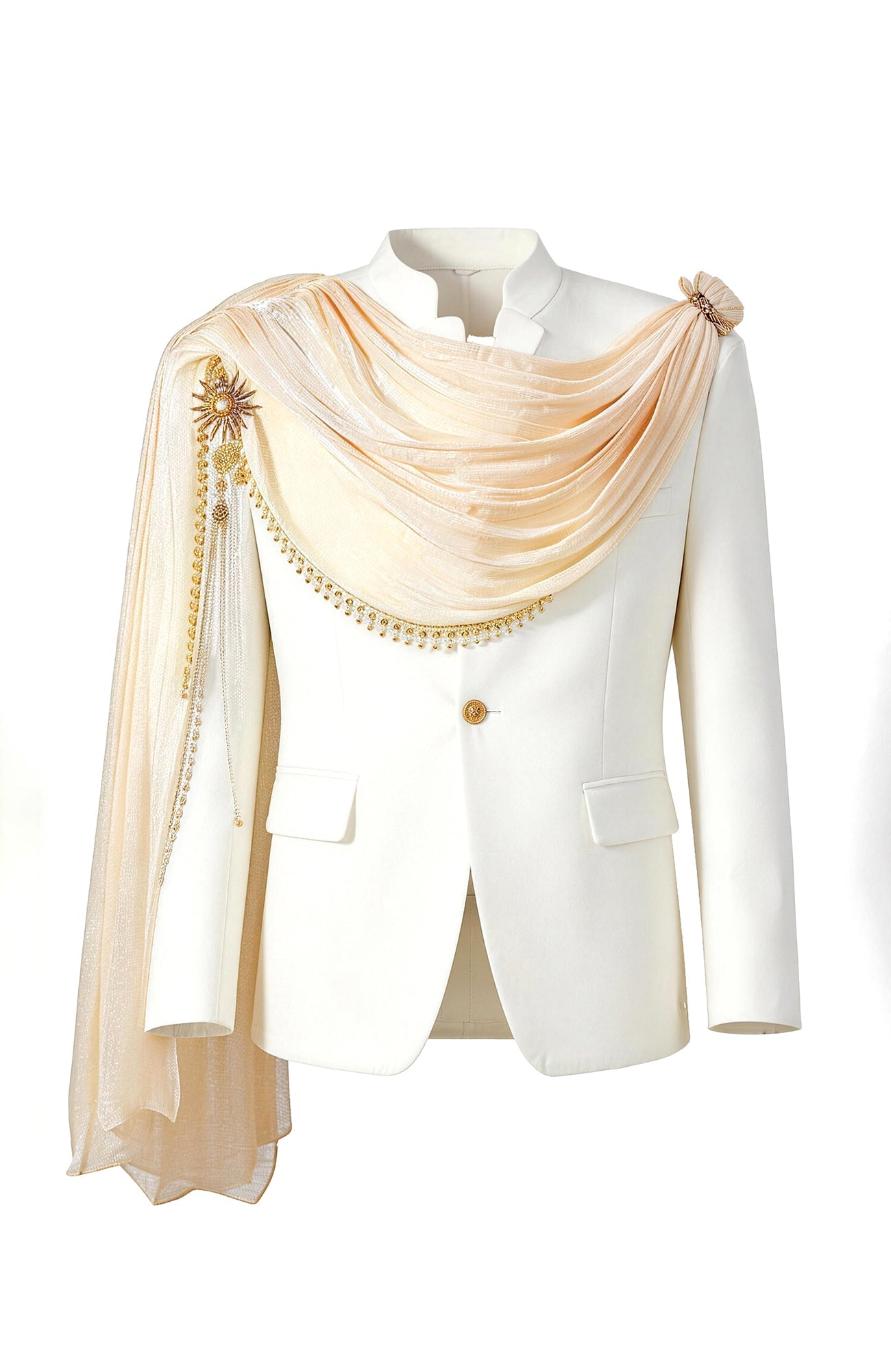 SHANG JIE Chain-Draped Sheer Overlay Blazer-Jacket-M-Free Shipping Leatheretro
