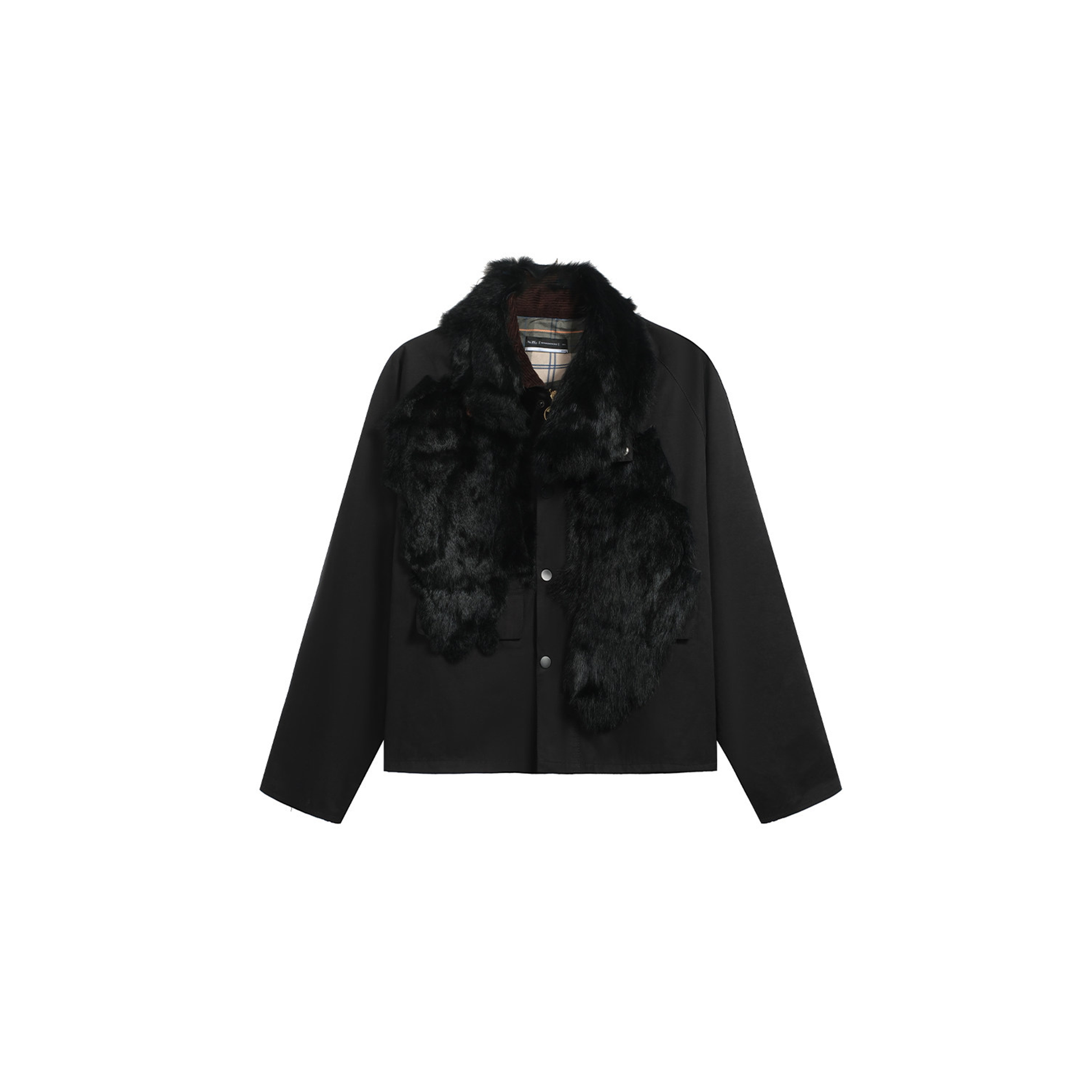 NOTHINGNESS WORLD Mottled Faux Fur Collar Snap-Button Jacket-Jacket-M (Preorder)-Free Shipping Leatheretro