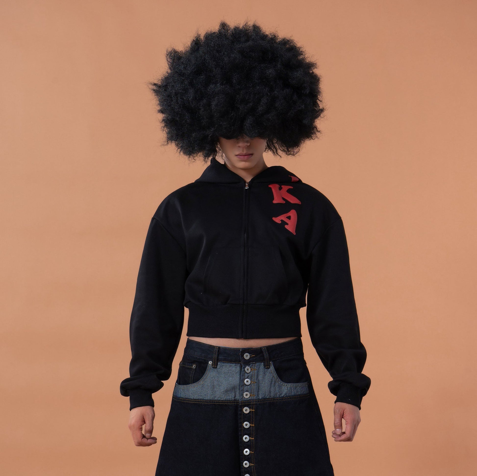 CLP Letter Patch Cropped Zip-Up Hoodie-Jacket-S (Preorder)-Free Shipping Leatheretro