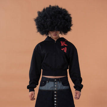CLP Letter Patch Cropped Zip-Up Hoodie-Jacket-S (Preorder)-Free Shipping Leatheretro