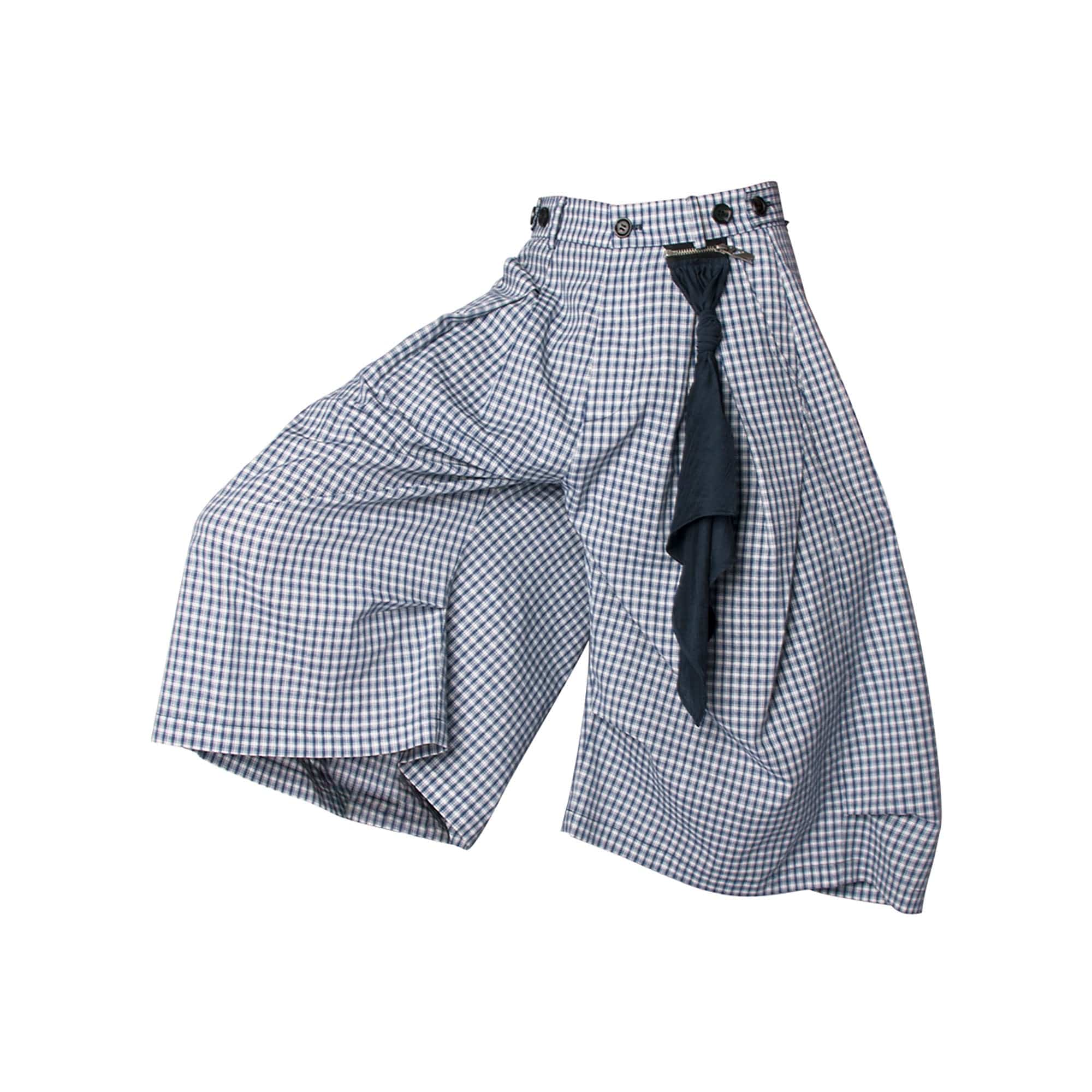 RELABEL Detachable Scarf Grid Pleated Shorts-Shorts-XS-Blue-Free Shipping Leatheretro