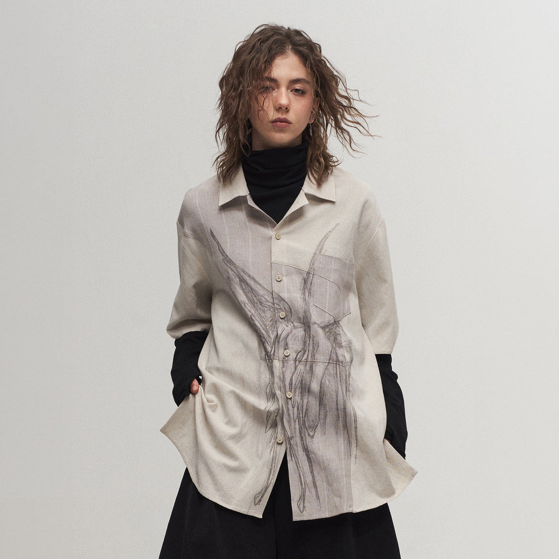 ILNya Nieternite Nifutur Winged Angel Sketch Spliced Half-Sleeve Shirt-Shirt-S(0)-Free Shipping Leatheretro