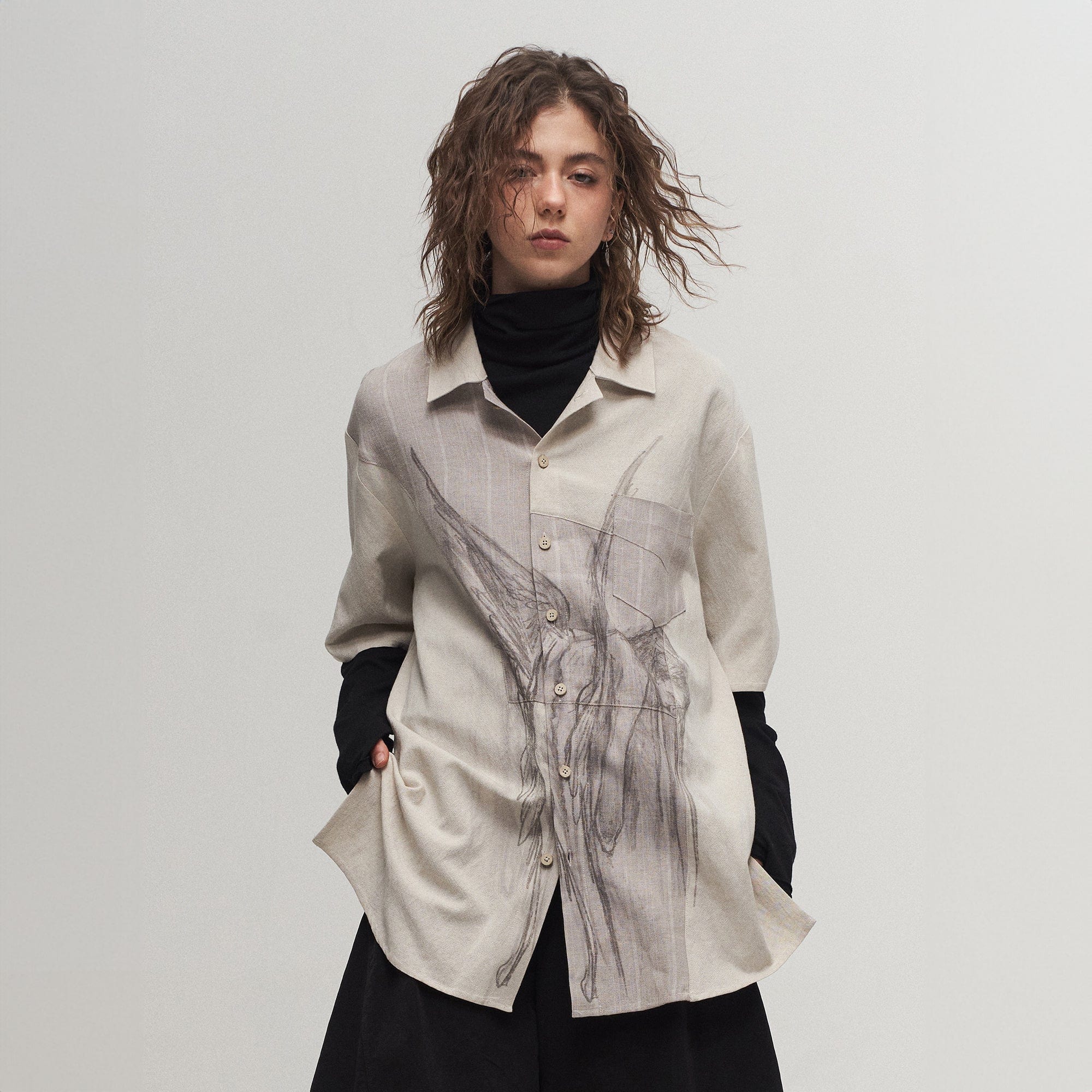 ILNya Nieternite Nifutur Winged Angel Sketch Spliced Half-Sleeve Shirt-Shirt-S(0)-Free Shipping Leatheretro