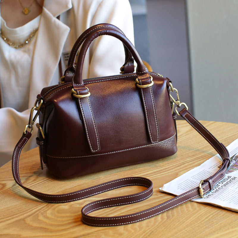 Genuine Leather Shoulder Messenger Bag - First Layer Cowhide Sandwich Zipper Bags-Messenger Bag-Black-Free Shipping Leatheretro