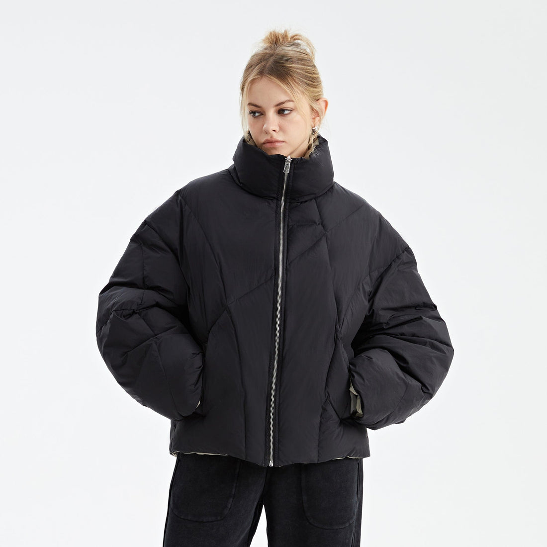 ORGANIC EMOTION Reversible Oversized Waterproof Down Jacket-Jacket-Black-M-Free Shipping Leatheretro